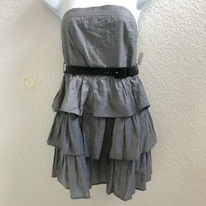 strapless belted dress.